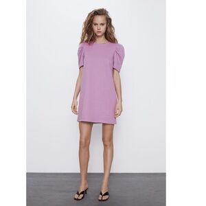 Zara Plush Balloon Sleeve Lilac Dress, Size S.